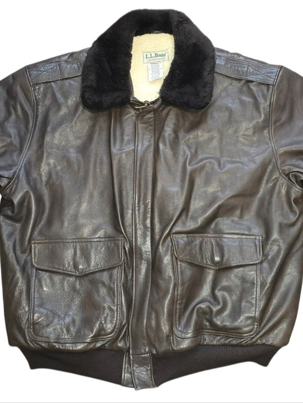Vintage 80s L.L. Bean Genuin Cowhide Leather Bomber - Picture 3 of 11